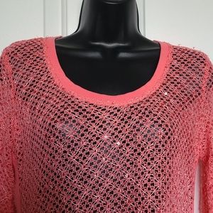 BOSTON PROPER Pink Orange Sequin Open Weave